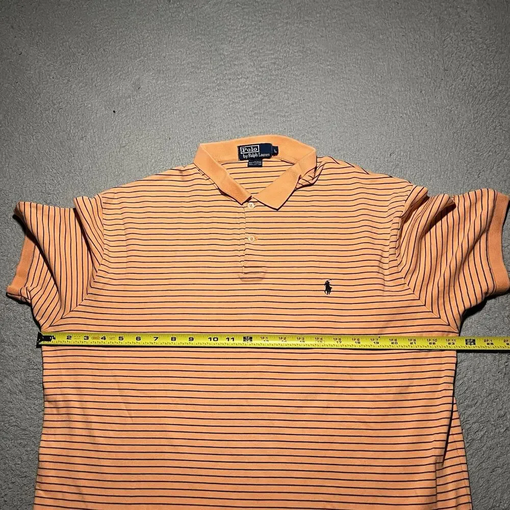Polo Ralph Lauren Short Sleeve Polo Shirt Mens Large Peach Cotton Stripe Logo